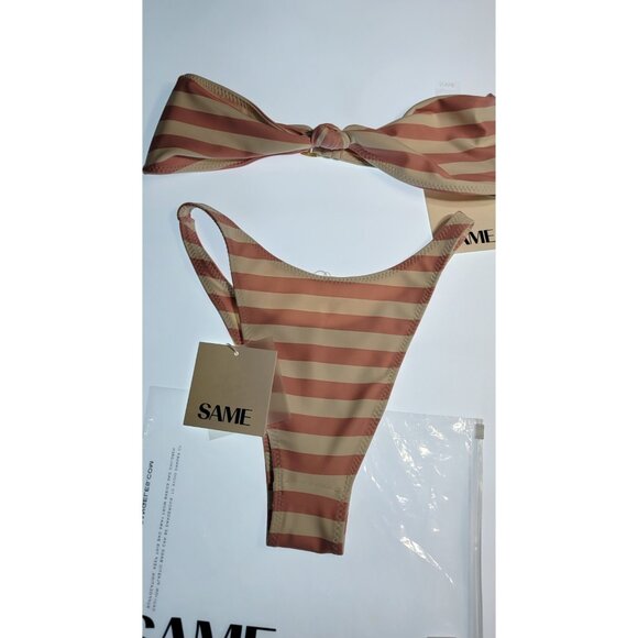 SAME Los Angeles Striped Bandeau Bikini Set High Cut Bottom Size S NWT - Picture 5 of 7